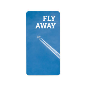 Aeroplane fly in the blue sky label