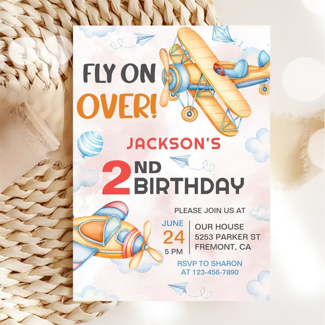 Aeroplane Fly On Over 2nd Birthday Party Invitation (Creator Uploaded)