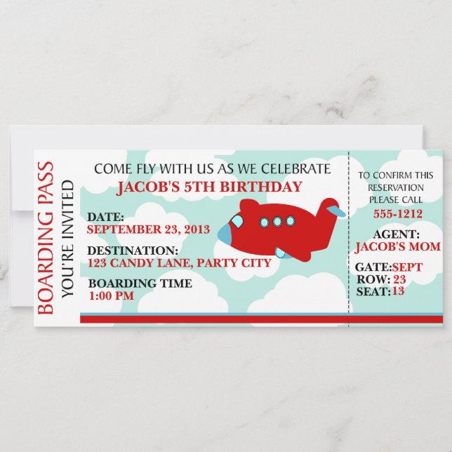 Aeroplane Flying birthday invitation customise (Front)