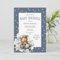 Aeroplane Flying Blue Bear Baby Shower