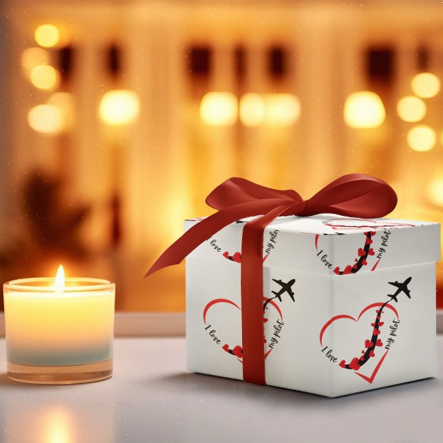Aeroplane Flying Heart ILove My Pilot Fun Birthday Wrapping Paper (Creator Uploaded)