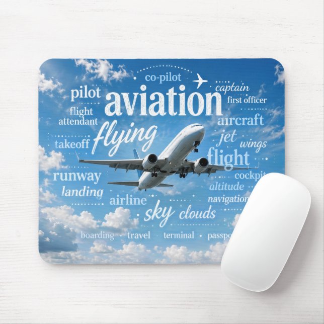 Aeroplane Flying in a Word Cloud Mouse Pad (With Mouse)