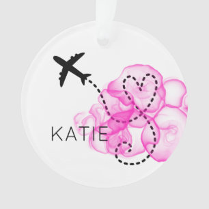 Aeroplane Flying Love Heart Pink Cloud NAME Fun Or Ornament