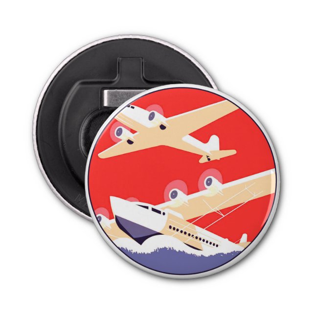 Aeroplane Flying Vintage WPA Colourful Bottle Opener (Front)