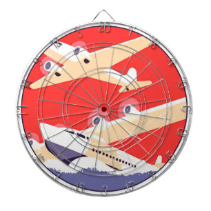 Aeroplane Flying Vintage WPA Colourful Dartboard