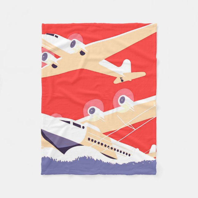Aeroplane Flying Vintage WPA Colourful Fleece Blanket (Front)