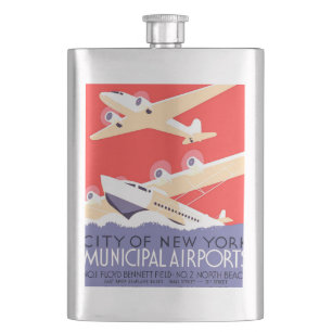 Aeroplane Flying Vintage WPA Colourful Hip Flask