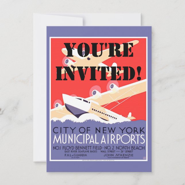 Aeroplane Flying Vintage WPA Colourful Invitation (Front)