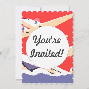 Aeroplane Flying Vintage WPA Colourful Invitation