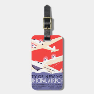Aeroplane Flying Vintage WPA Colourful Luggage Tag