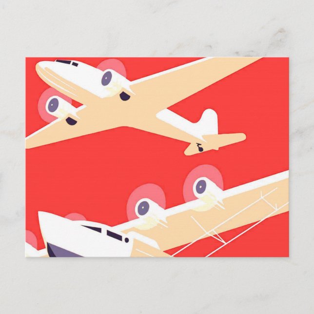 Aeroplane Flying Vintage WPA Colourful Postcard (Front)