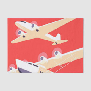 Aeroplane Flying Vintage WPA Colourful Tissue Paper