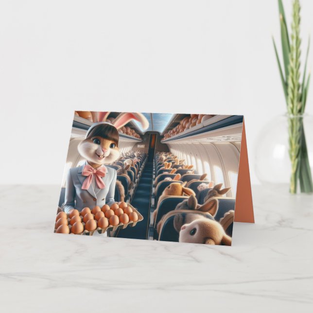 Aeroplane Funny Bunny Happy Easter Card (Front)