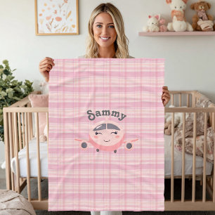Aeroplane Girl Baby Shower Pink Grey Cute Whimsica Fleece Blanket