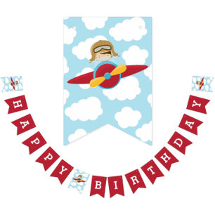 Aeroplane Happy Birthday Banner Boy Bunting Flags