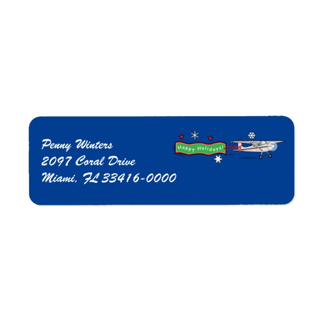 Aeroplane Happy Holidays Return Address Label (Front)