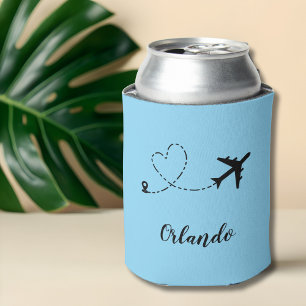 Aeroplane & Heart Contrail Travel Custom Vacation Can Cooler
