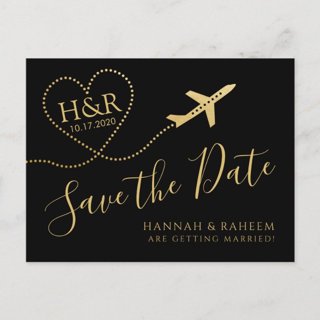 Aeroplane Heart Destination Wedding Save the Date Announcement Postcard (Front)