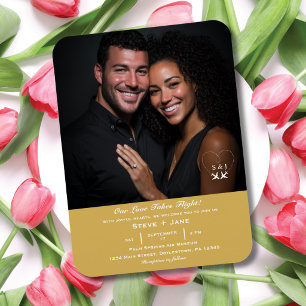 Aeroplane Heart Photo Monogram Gold Travel Wedding Magnet