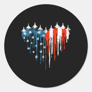 Aeroplane Heart Red White Blue American Flag 4th O Classic Round Sticker