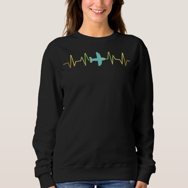Aeroplane Heartbeat Pilot Plane Fly Aerospace Engi Sweatshirt (Front)