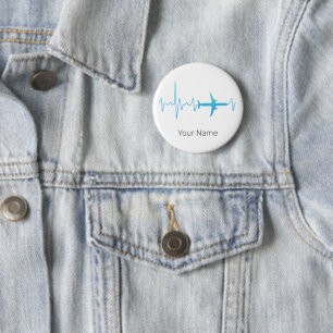 Aeroplane Heartbeat Retro Pilot Vintage Frequency 6 Cm Round Badge