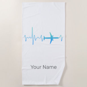 Aeroplane Heartbeat Retro Pilot Vintage Frequency Beach Towel