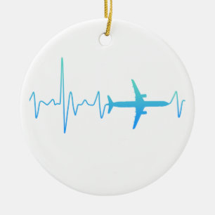Aeroplane Heartbeat Retro Pilot Vintage Frequency Ceramic Ornament
