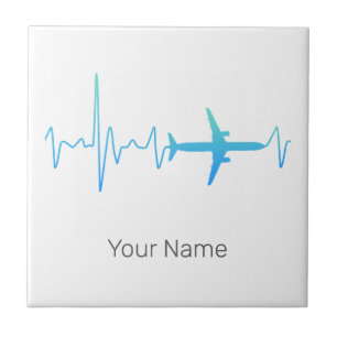 Aeroplane Heartbeat Retro Pilot Vintage Frequency Ceramic Tile