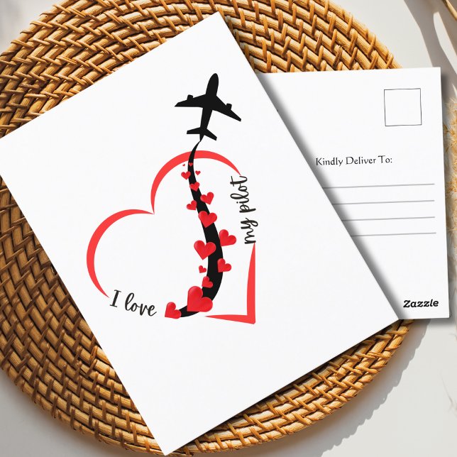 Aeroplane & Hearts I love My Pilot Romantic Simple Postcard (Creator Uploaded)