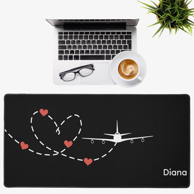 Aeroplane & Hearts Simple Aviation Travel Custom  Desk Mat (Creator Uploaded)
