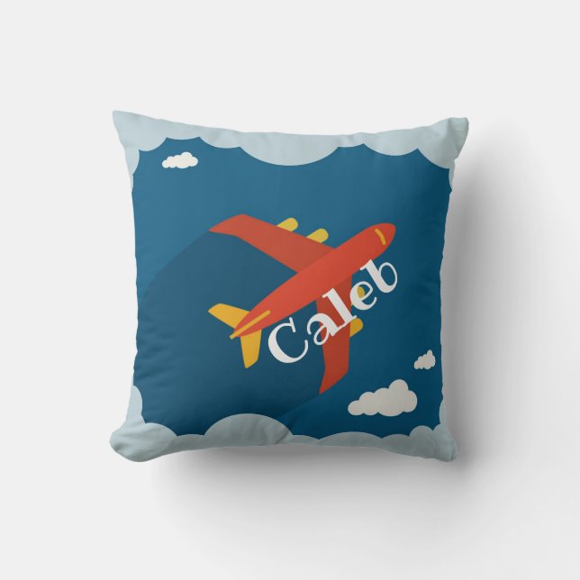 Aeroplane in Blue Sky Child's Nursery Personalised Cushion (Front)