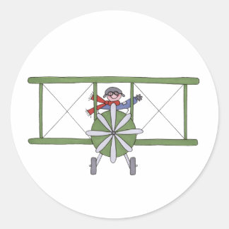 Aeroplane in the clouds classic round sticker