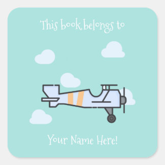 Aeroplane in the Sky Bookplate Square Sticker