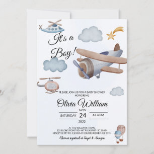 Aeroplane It's a Boy Baby Shower Invitation