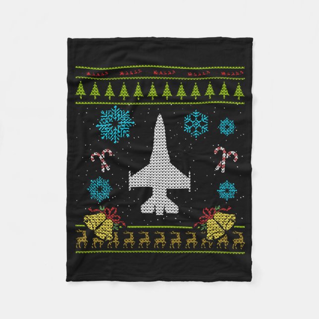 Aeroplane Jet Pilot Christmas Sweater Shirt Fleece Blanket (Front)