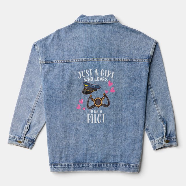 Aeroplane  Just A Girl Who Loves To Be A Pilot  Denim Jacket (Back)