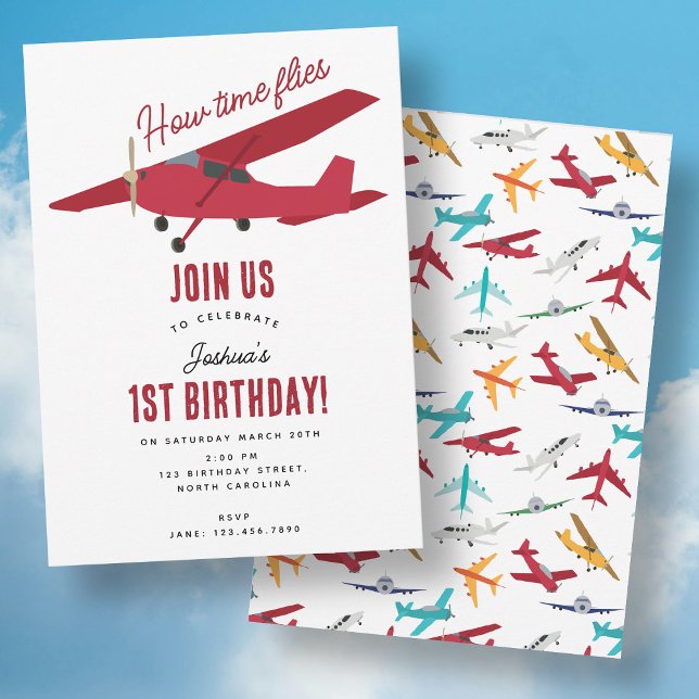 Aeroplane Kids 1st Birthday Party Time Flies Invitation (Airplane Kids 1st Birthday Party Time Flies Invitation)