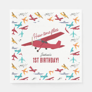 Aeroplane Kids 1st Birthday Party Time Flies Napkin