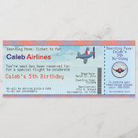 Aeroplane Kids Airline Ticket Birthday Invitations