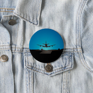 Aeroplane Landing Silhouette at Night  7.5 Cm Round Badge