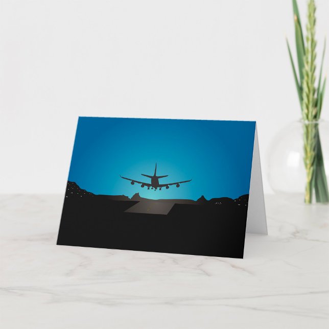 Aeroplane Landing Silhouette at Night  Card (Creator Uploaded)