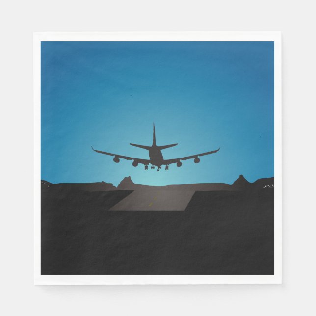 Aeroplane Landing Silhouette at Night  Napkin (Front)