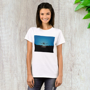 Aeroplane Landing Silhouette at Night T-Shirt