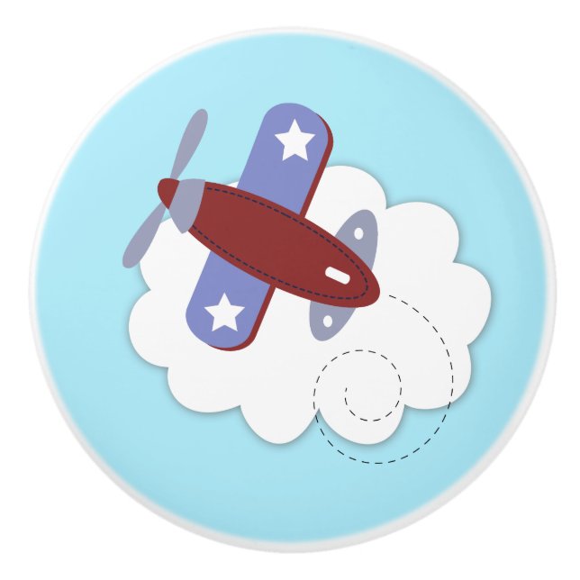 Aeroplane Little Aviator Ceramic Knob Drawer Pull (Front)