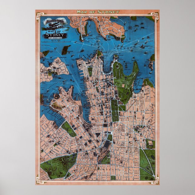 AEROPLANE MAP of SYDNEY AUSTRALIA 1922 Poster (Front)