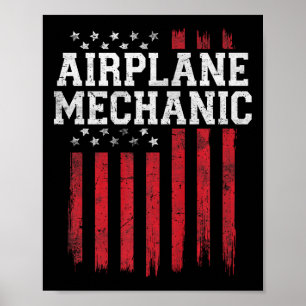 Aeroplane Mechanic American Flag Usa Patriot Patri Poster