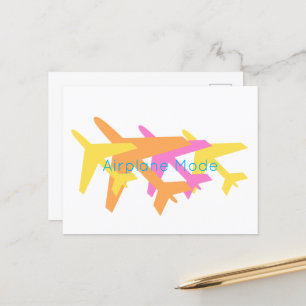 Aeroplane Mode Orange Yellow Pink Pilot Travel Postcard
