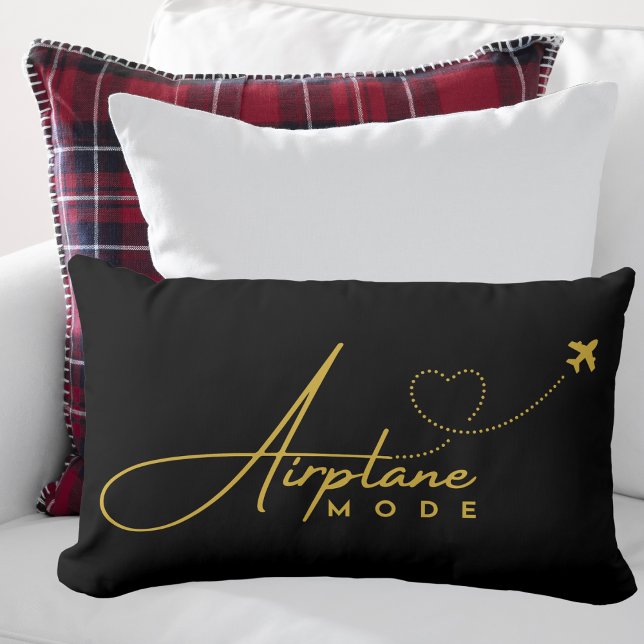 Aeroplane Mode,Travel, Minimalist,Gold, Aviation Lumbar Cushion (Creator Uploaded)