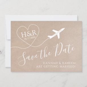 Aeroplane Monogram Kraft Destination Wedding Save The Date